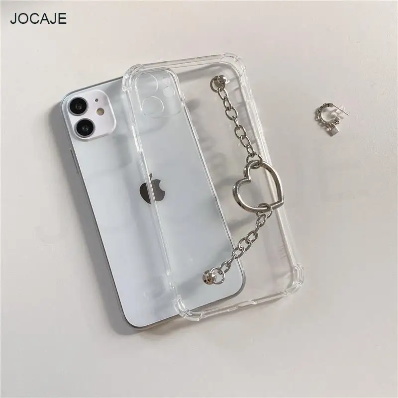 Soft Silicone Transparent Phone Case For TCL 306 305 30SE 3D Love Heart Wriststrap Chain Clear Phone Cover For TCL 305 306 30SE