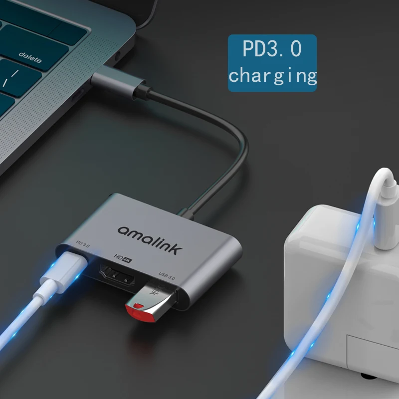 4K @ 30Hz متعددة الوظائف قاعدة لتثبيت الكمبيوتر المحمول USB 3.0 محول لنظام التشغيل ماك/ويندوز/لينكس/أندرويد/IOS usb hub التوصيل والتشغيل نوع c محول