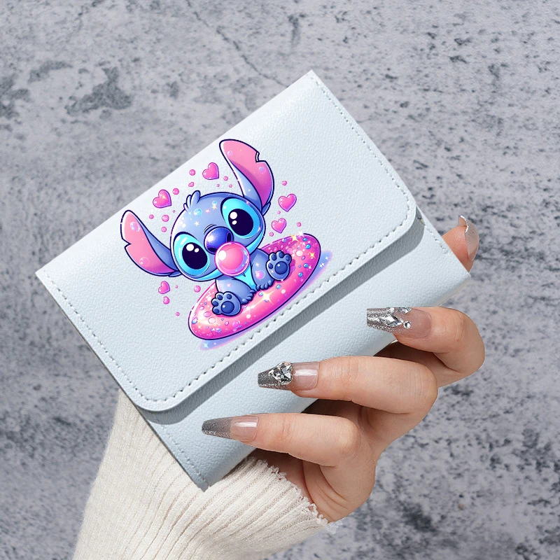 Stitch New Short Small Wallets Disney Bags Student Billfold Cartoon Monster Triple Fold Card Holder Girl ID Bag Fashion Portable