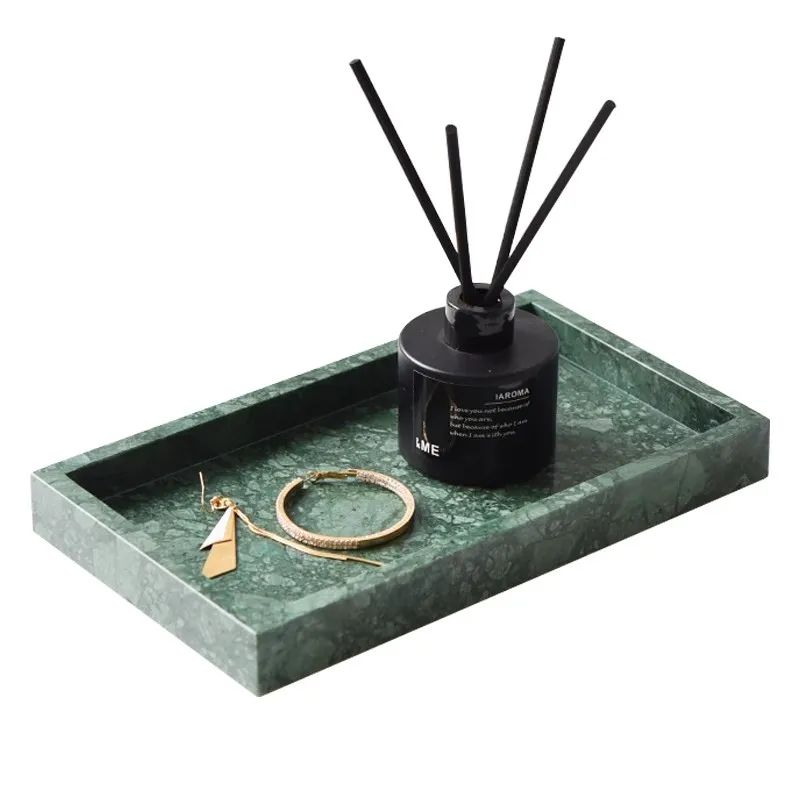 Tablett aus echtem, natürlichem, grünem Marmor (11,8 x 7,87 Zoll) – luxuriöses dekoratives Organisiertablett für Badezimmer-Waschtisch, Kommode, Heimdekoration