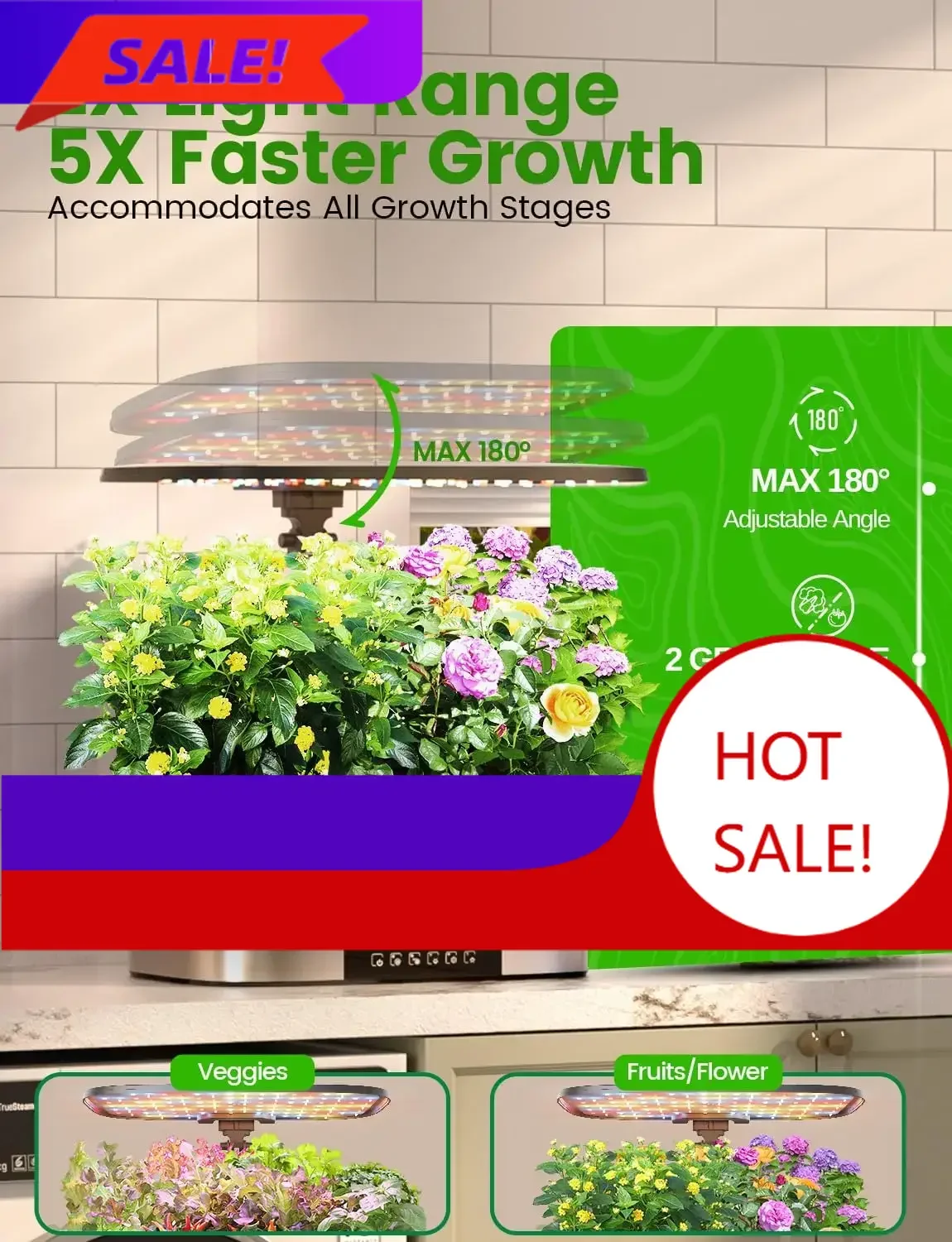 

Бестселлер: Комплект для гидропонного выращивания LPH-Max, 21 модуль, умный домашний сад с автоматическим управлением через приложение и Wi-Fi, 36 Вт