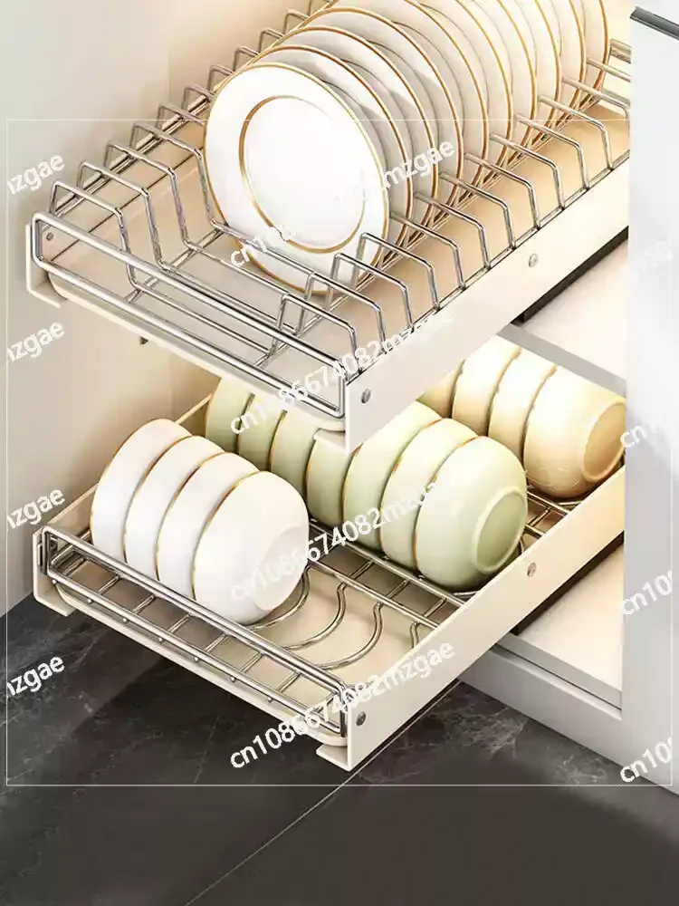 Kitchen Sink Sliding Dishes Dryer Rack Shelf Stainless Steel Cabinet  Storage Drainer Organizer Tableware Drawer Type Drainboard