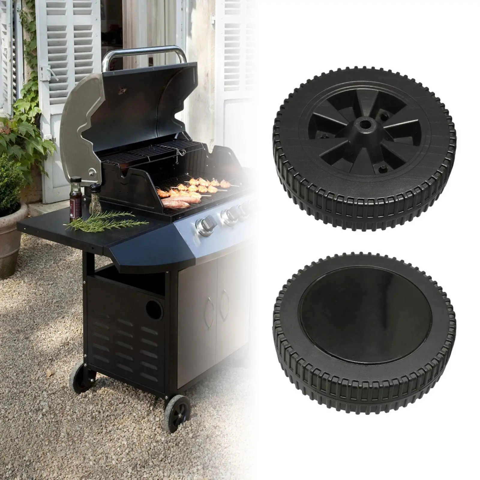 2 Pieces Grill Wheels Hole Diameter 0.8-1cm Durable Sandproof Universal Wheel 17cm for Kitchen Patio Garden Barbecue Most Grill