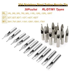 30Pcs  RL DT M1 22 Sizes Stainless Steel Tattoo Machine Nozzle Tips Tattoo Grip Needles  Kit Eyebrow Makeup Supply Accessories