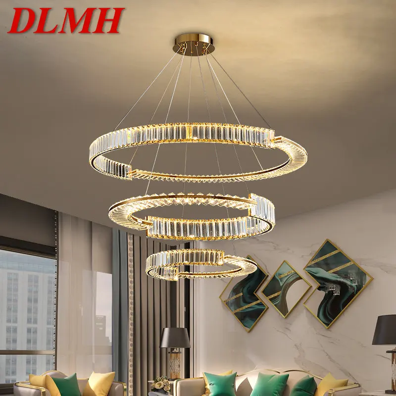 

DLMH Hanging Chandelier Crystal Modern LED Luxury Rings Pendant Light Home Decor For Living Dining Room Villa Duplex