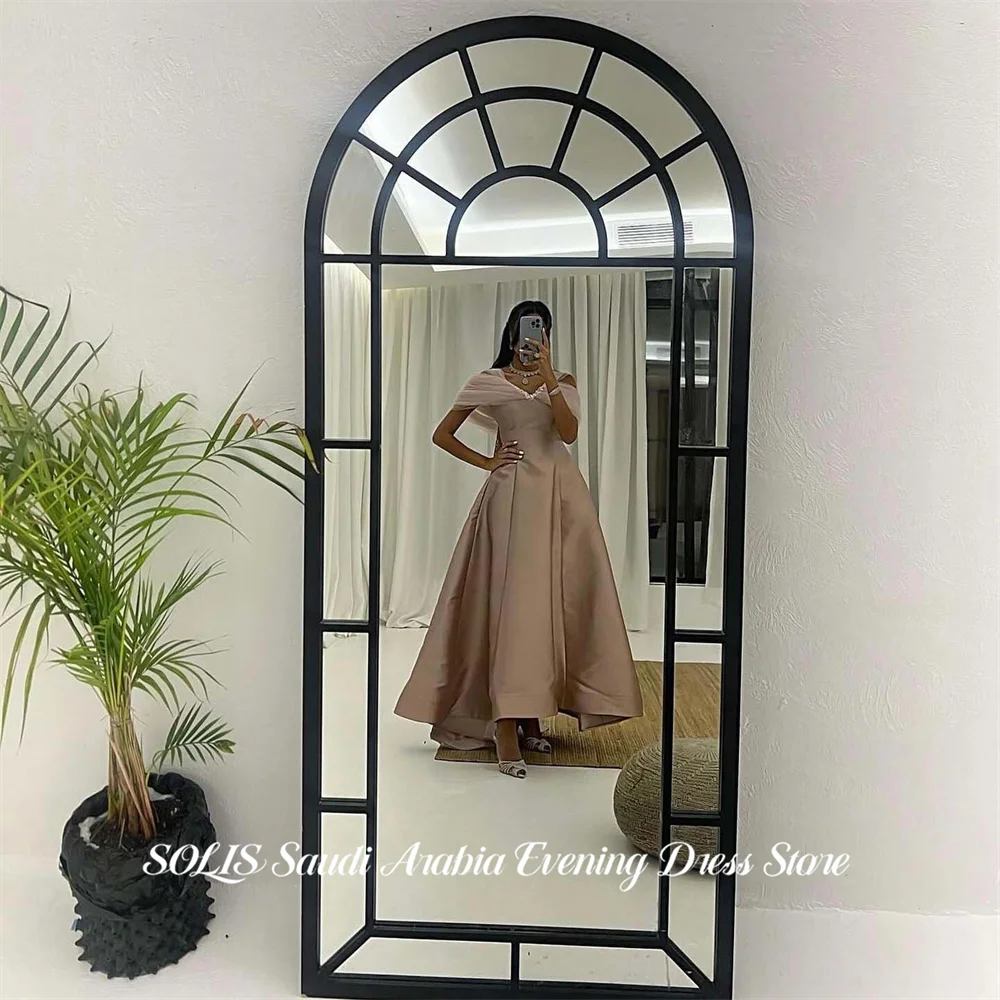 

SOLIS Blush Pink Prom Dresses V Neck Off the Shoulder Celebrity Dress Beading On Chest Evening Dress A Line Modest Customized
