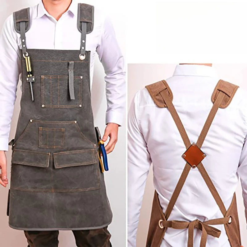 1pcs Minimalist Thickened Canvas Apron Carpenter Electrician Gardening Workwear Multi-Pocket Tool Apron Durable Work Apron