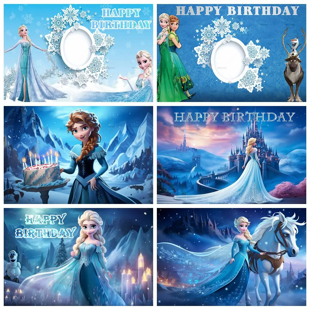 Disney Frozen Backdrop Elsa Anna Princess Kids Girls Birthday Party Snow Queen Winter Ice Fantastic Photo Customized Decor