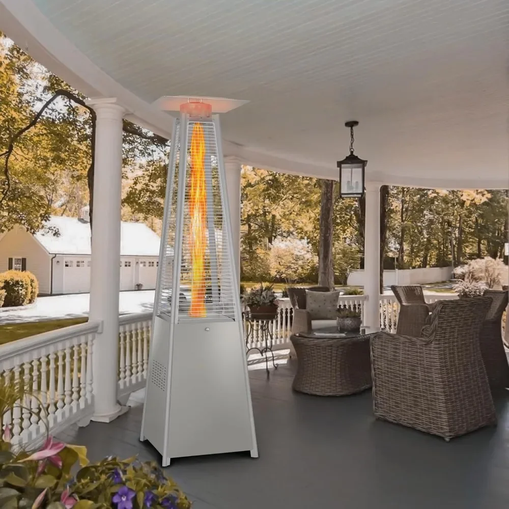 

Pyramid Patio Heater, Glass Tube Propane Patio Heater with Wheels and Cover, Outdoor Propane Heaters