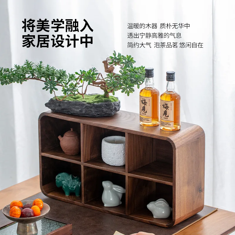 North American black walnut solid wood living room tea room Bogu rack set table  Duobao Pavilion cup floor type rack