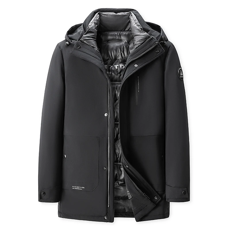 

Men's Puffer Jacket Cold Proof Winter Parka Warm Thicken Ski Coat Men Solid Windproof Pleated Down Jackets Hooded Windbreaker