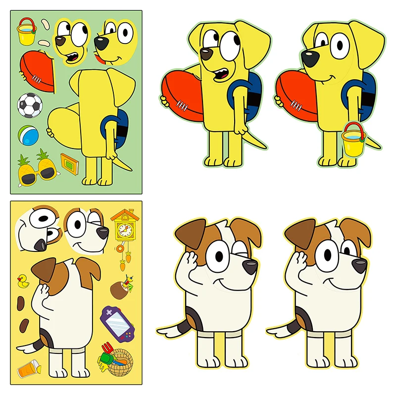 Pegatinas de dibujos animados Bluey y Bingo Dog para niños, rompecabezas de intercambio facial DIY, ensamblar, figura de Anime, hacer una cara, juguete de regalo, 30/60 piezas