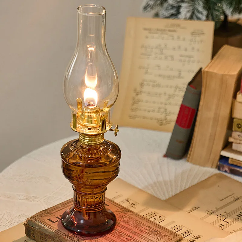 Vintage Glass Oil Lamps for Indoor Rustic Kerosene Lamp Lantern Home Decor Lighting Chamber Oil Lamp Emergency Hurricane Lamps