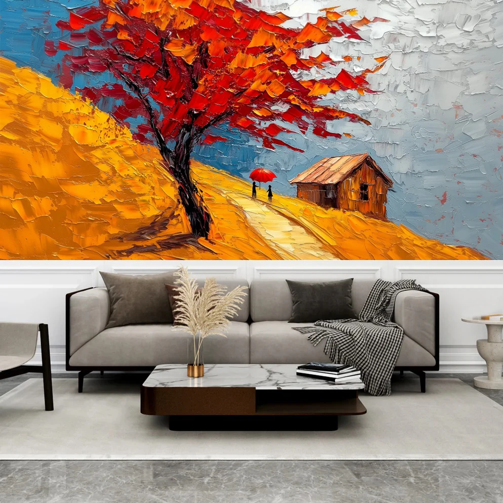 

Modern Oil Painting Wall Mural Customized size Abstract Tree Country Scenery Wallpaper Indoor Wall Art Decor Printing