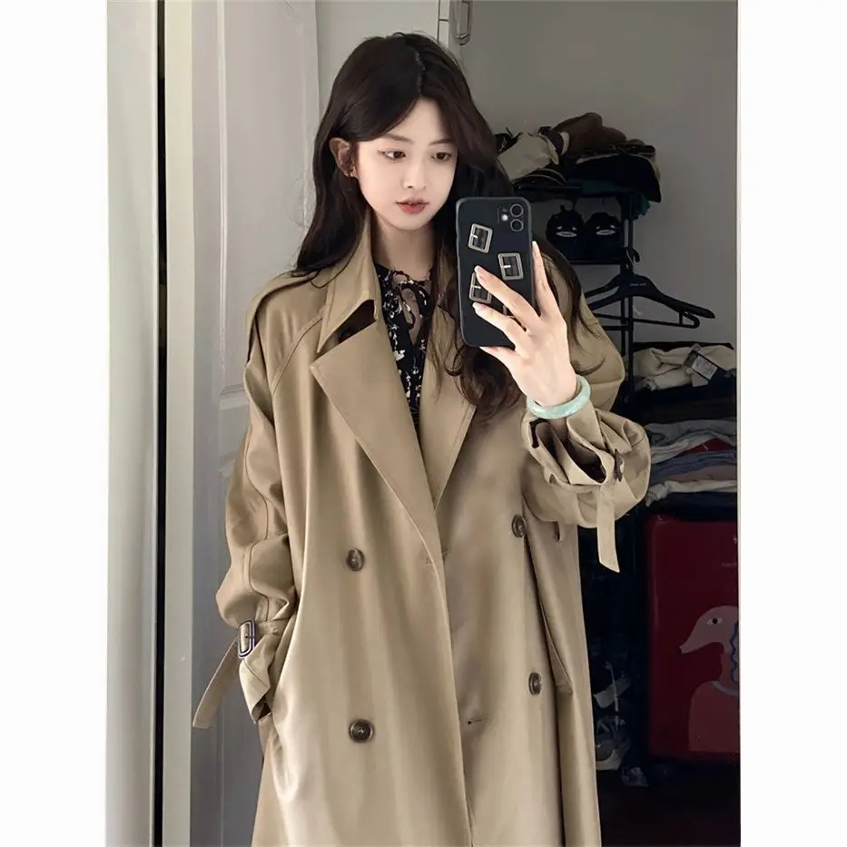 

Women'S Fashionable Trench Female'S Feminine Waistline Buttoning Youthful Age-Reducing Champagne Epaulets Patterned Badge Cord