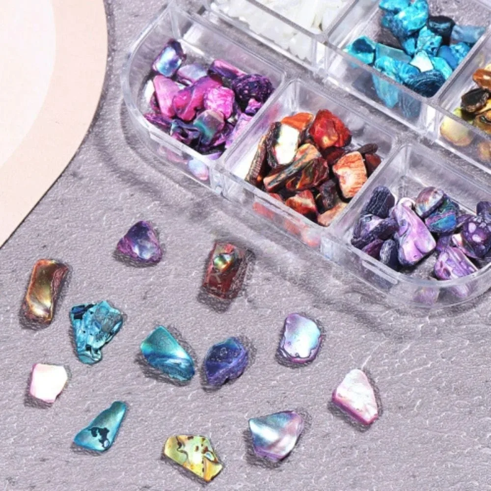 12-Grid Colored Stones Nail Decoration Irregularly Shaped DIY Seashell Fragment Nail Charms Luxury Retro Style