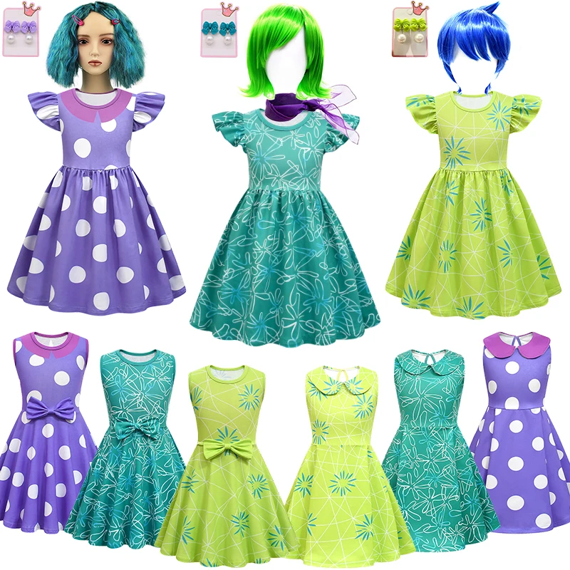 

2024 New Girls Cartoon Movie Inside Envy Disgust Joy Out Costume Christmas Halloween Disguised Children's Masquerade Party Dress