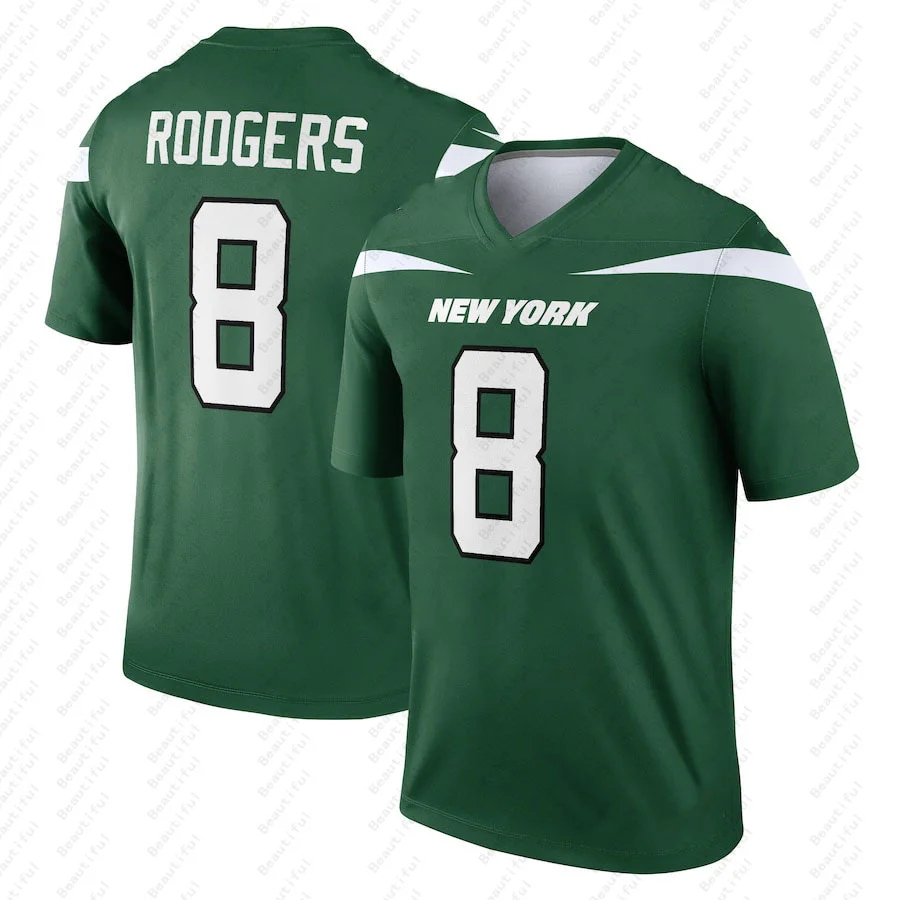 New Arriavl Summer Men Tshirt Rugby Jersey Aaron Rodgers New York Jets  No.8 Quick Drying Women Men T-Shirt  KID Jerseys