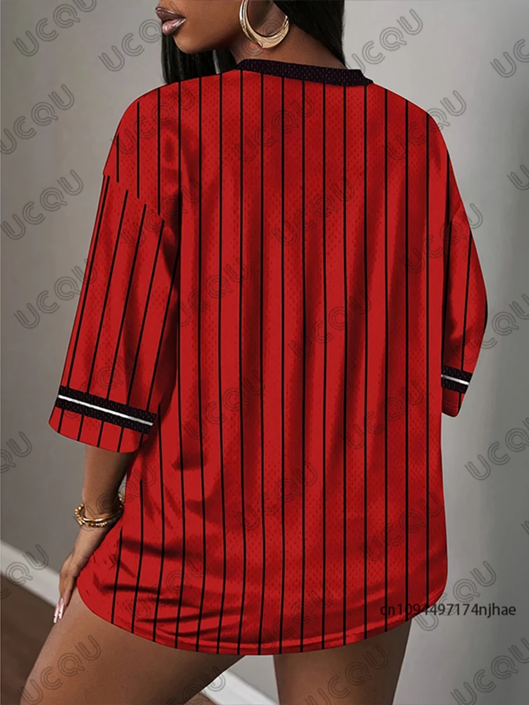 Oversized T Shirt For Women V-Neck Short Sleeve Summer Stripe Brooklyn No.25 Print Sports Tops Casual Football Jersey Y2k Tees