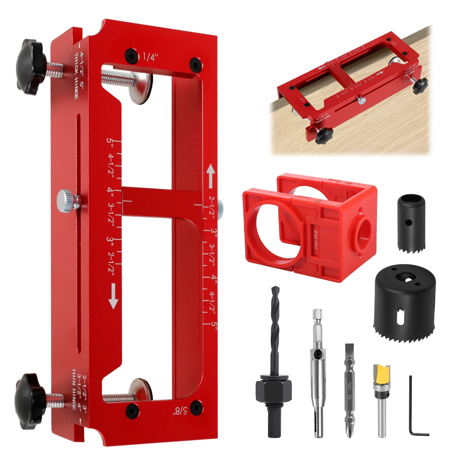 

Door Hinge Jig Aluminum Alloy Door Hinge Template Kit for 2.5" to 5" Length, Square, Radius 1/4" or Radius 5/8"Adjustable Mortis