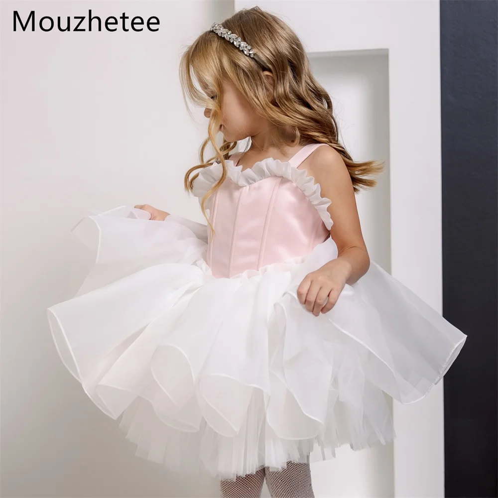 

Mouzhetee A-Line Pink Bow Flowers Girl Dresses Wedding Party Dress for Kids Flowers Girls Spaghetti Strap Prom Gowns Custom Made