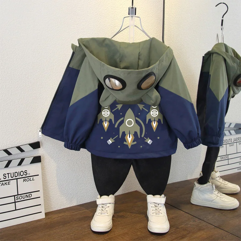 New Children\'s Coat Boys\' Korean Version Spring and Autumn Letter Hooded Top Middle and Large Children\'s Fashion Jacket 1-12Y
