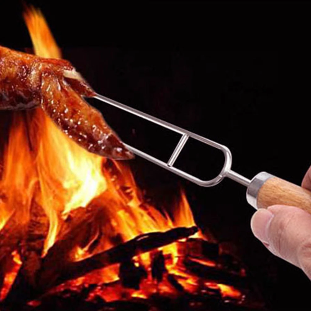 

2pcs Barbecue Forks Stainless Steel Wood Skewers for Grill Meat Vegetables Camping BBQ Tools Reusable High Temperature