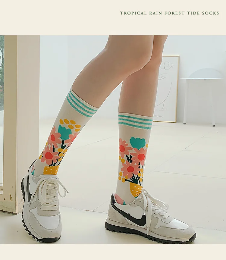 Fashion Colorful Spring Autumn Stocking Women's Socks Plant Hedgehog Slothsi Cotton Socks Personality Straight Trendy Socks