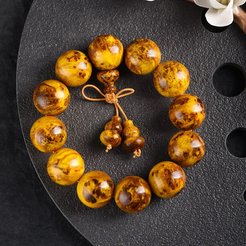 Buddhist Rosary Full Translucent Burl Agarwood Amber Wood Pine Resin Wood Hand Playable Wooden Bracelet