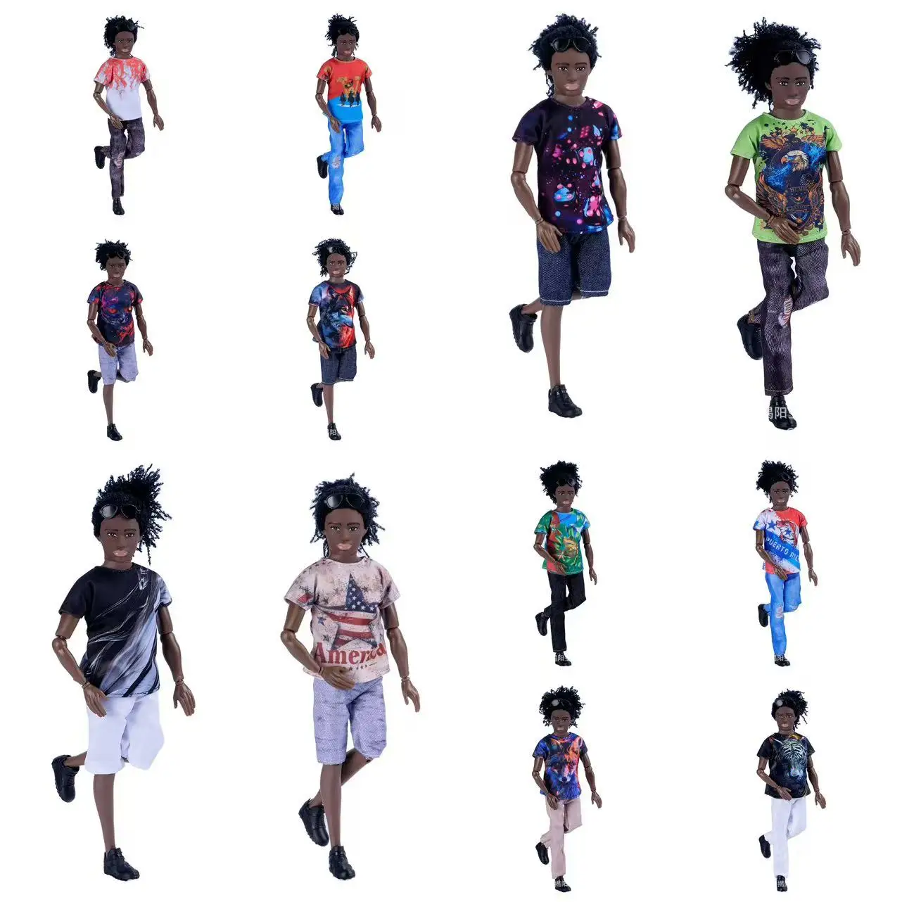 30cm Black African Boy Doll Toys Fashion Exquisite Dirty Braids Black Skin Daily Wear Casual Suit Prince Doll For Kids Gifts