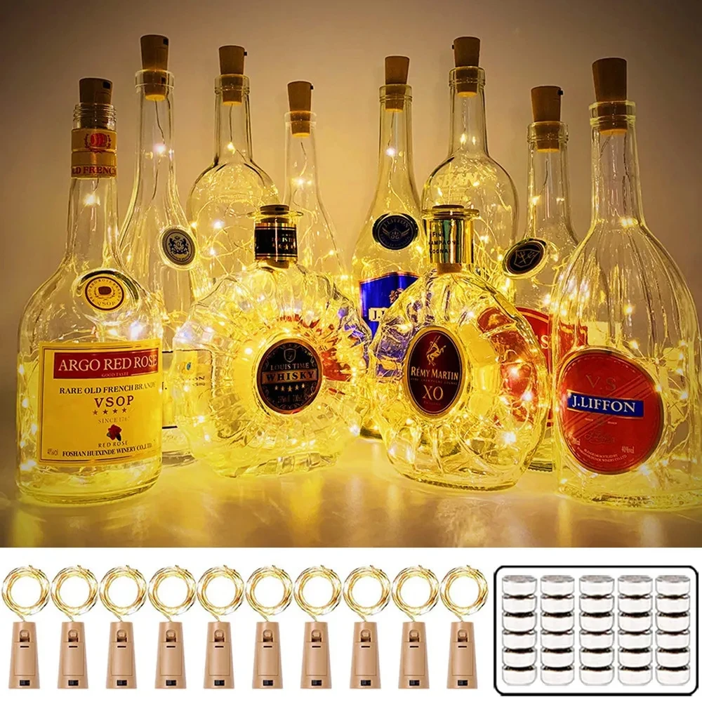 20 LED 10 Packs Wine Bottle Lights Copper Wire Fairy String Light Warm White Bottle Stopper Atmosphere Lamp for Xmas Holiday