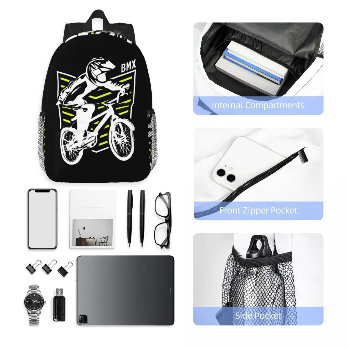 Bmx Apparel Retro Bmx Bike Old School Patch Backpack Hot Sale Daypack Large Capacity Boys Girls BookBag Shoulder Bags School Bag