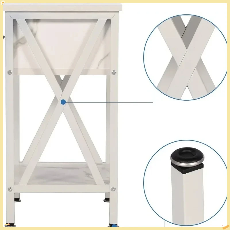 Modern Nightstand Set of 2 with Storage Shelf & Drawer, White End Table for Bedroom Living Room