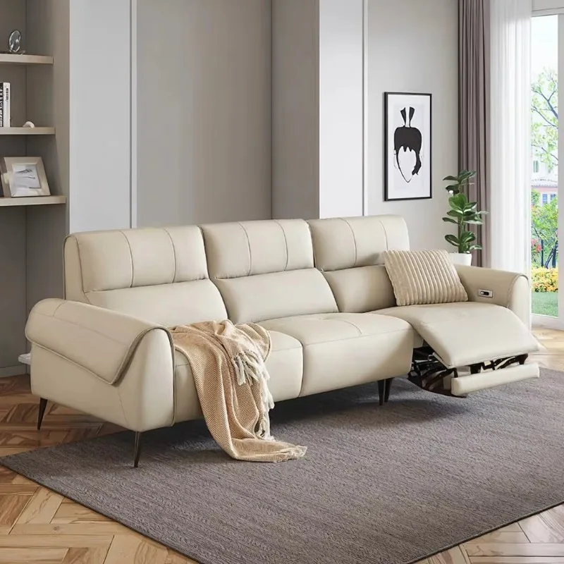 Three-Seat Rectangular Electric Leather Sofa Set for Home Hotels Elegant Living Room Furniture Comfortable Leather Couch