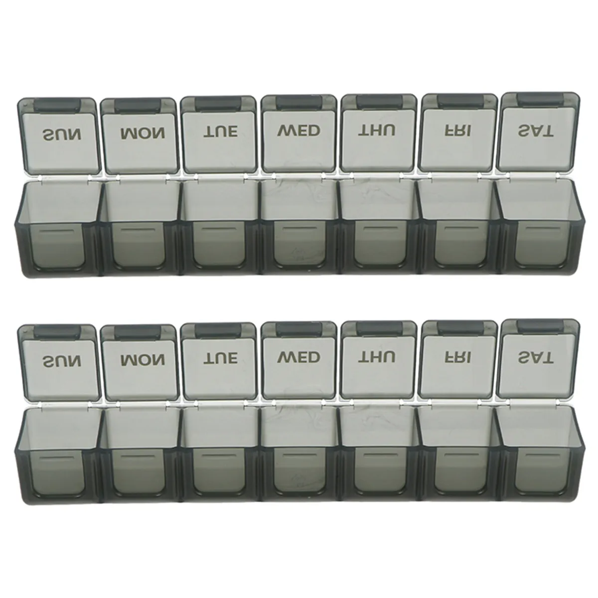 

2Pcs Portable Weekly Organizer Black Pillbox Medicine Case Multi Compartments Vitamins Container Travel Pill Dispenser