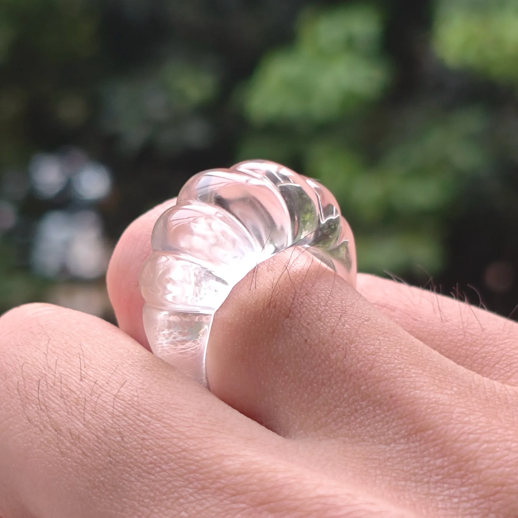 Natural Clear Quartz Fluted Ring Band High Clarity Ribbed Carved Gemstone Ring Inner Diameter 16-18mm Jewelry Supply 1 Piece
