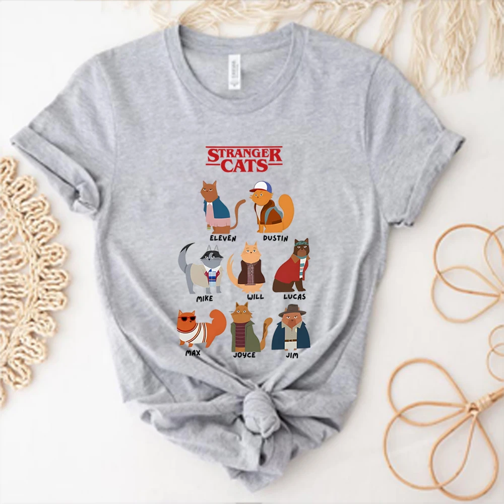 Kawaii غريب القطط تي شيرت مضحك القط قميص المسلسلات التلفزيونية داخل التي شيرت الرجعية التلفزيون قمصان للجنسين قصيرة الأكمام بلايز عادية المشجعين الهدايا