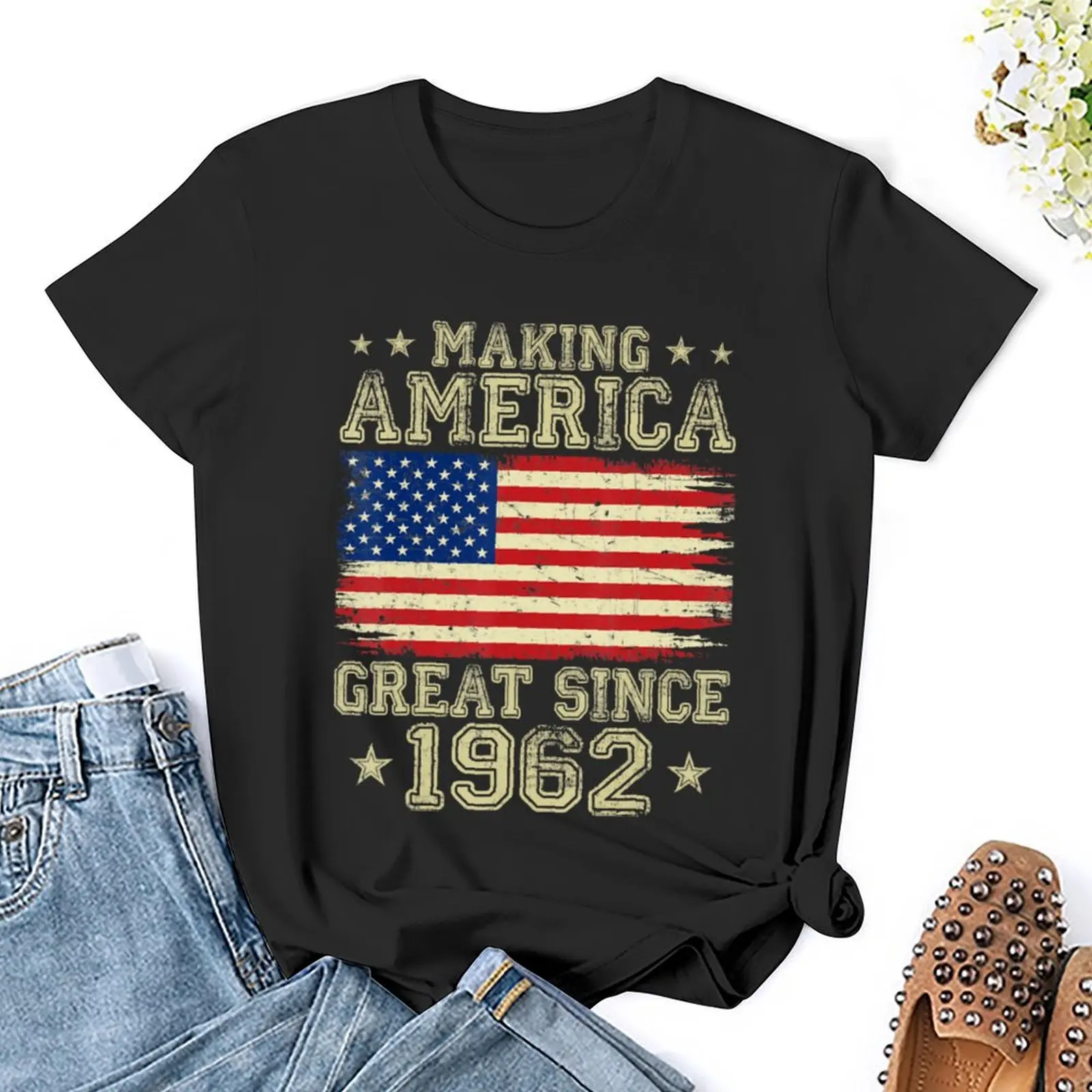 Making America Great Since 1962 USA Flag Retro 60th Birthday T-Shirt Blouse Aesthetic clothing anime clothes Women's t-shirt