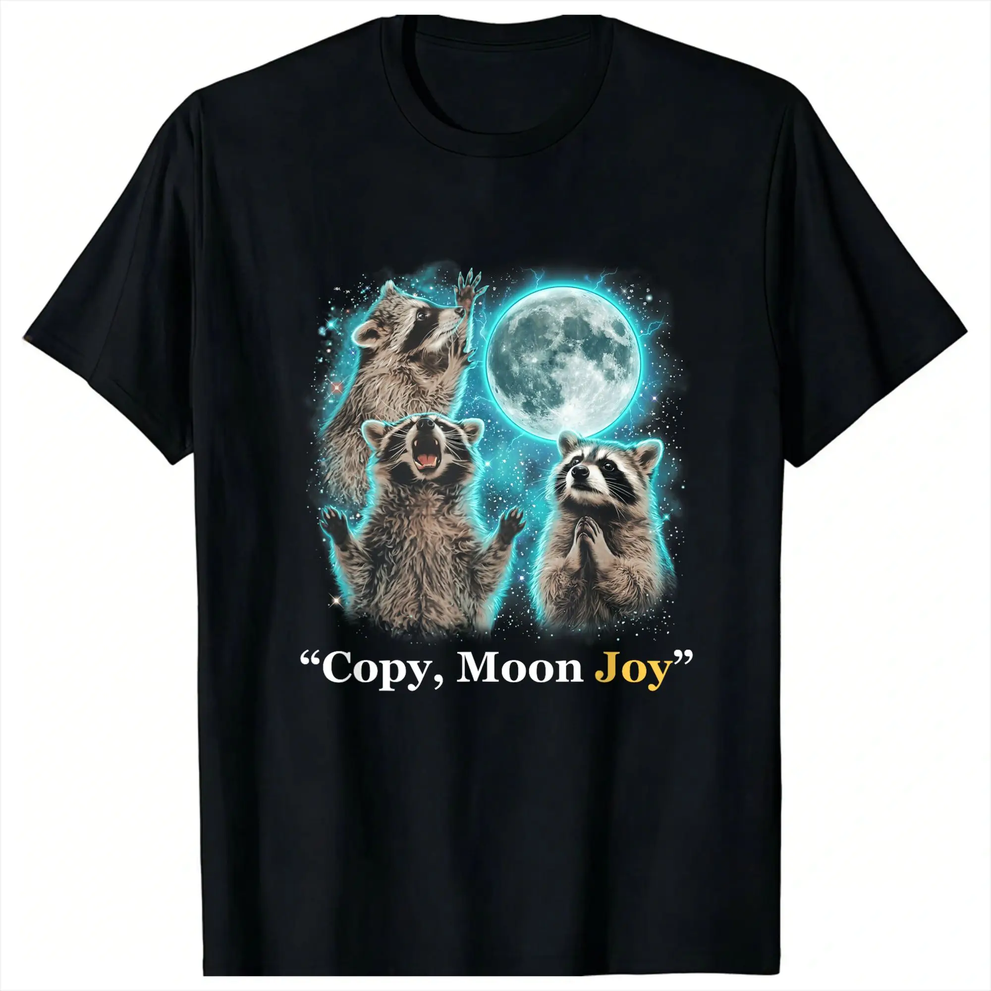 Raccoon Copy Moon Joy 3 Racoons Howling Funny Meme T Shirt Summer  Y2K Funny T-Shirts For Man Short Sleeve Casual Clothes