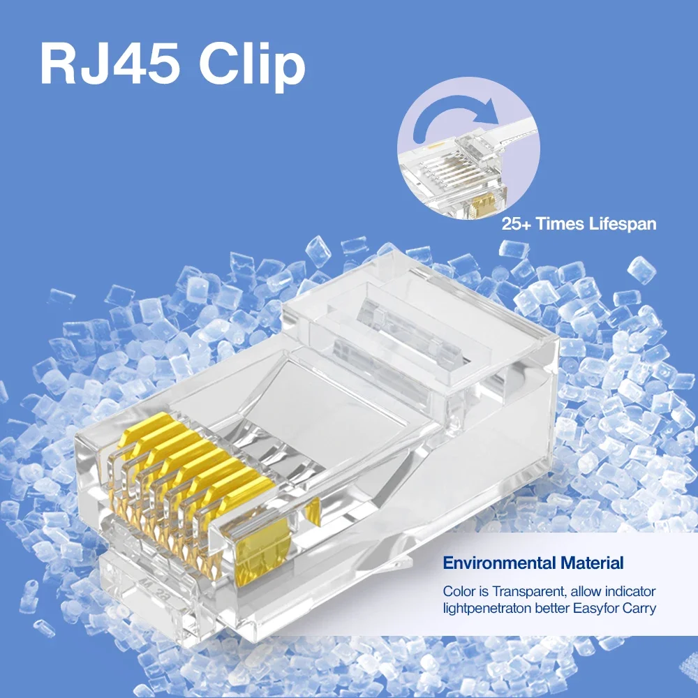 Conector de clavija Modular AMPCOM CAT6 RJ45 UTP 30/50U extremo de engarzado 8P8C chapado en oro para Cable Ethernet, conector de Cable Ethernet a granel