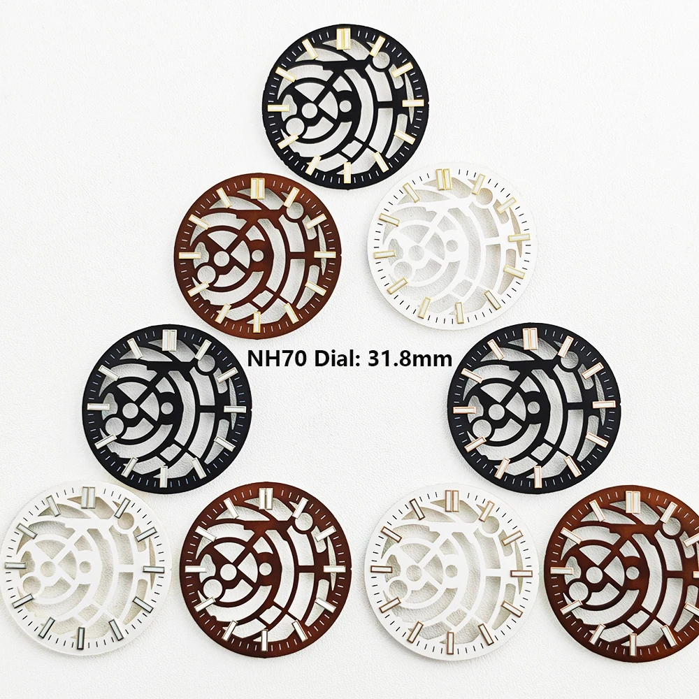 NH70 31.8mm Dial hollowed out dial bar shaped nail green luminous dial Suitable for NH70/72 Movement modification watch part