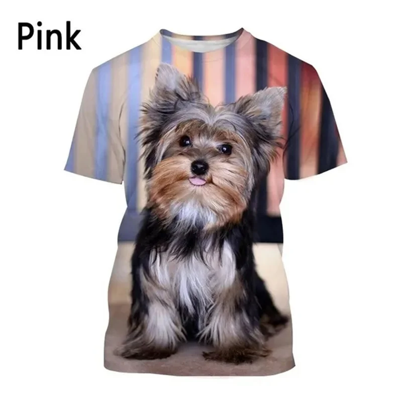 Yorkshire Terrier Dog Graphic T Shirt for Men Clothes 3D Cute Doggy Printed Funny Kids T-shirt Harajuku Fashion Womens Clothing