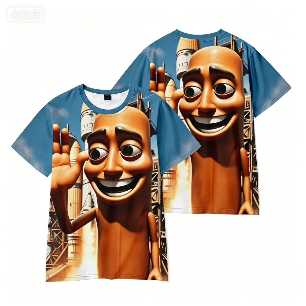 New Fashion Tung Tung Tung Sahur Italian Brainrot Cartoon Print T-shirt Men's Sports Breathable 3D Short Sleeve