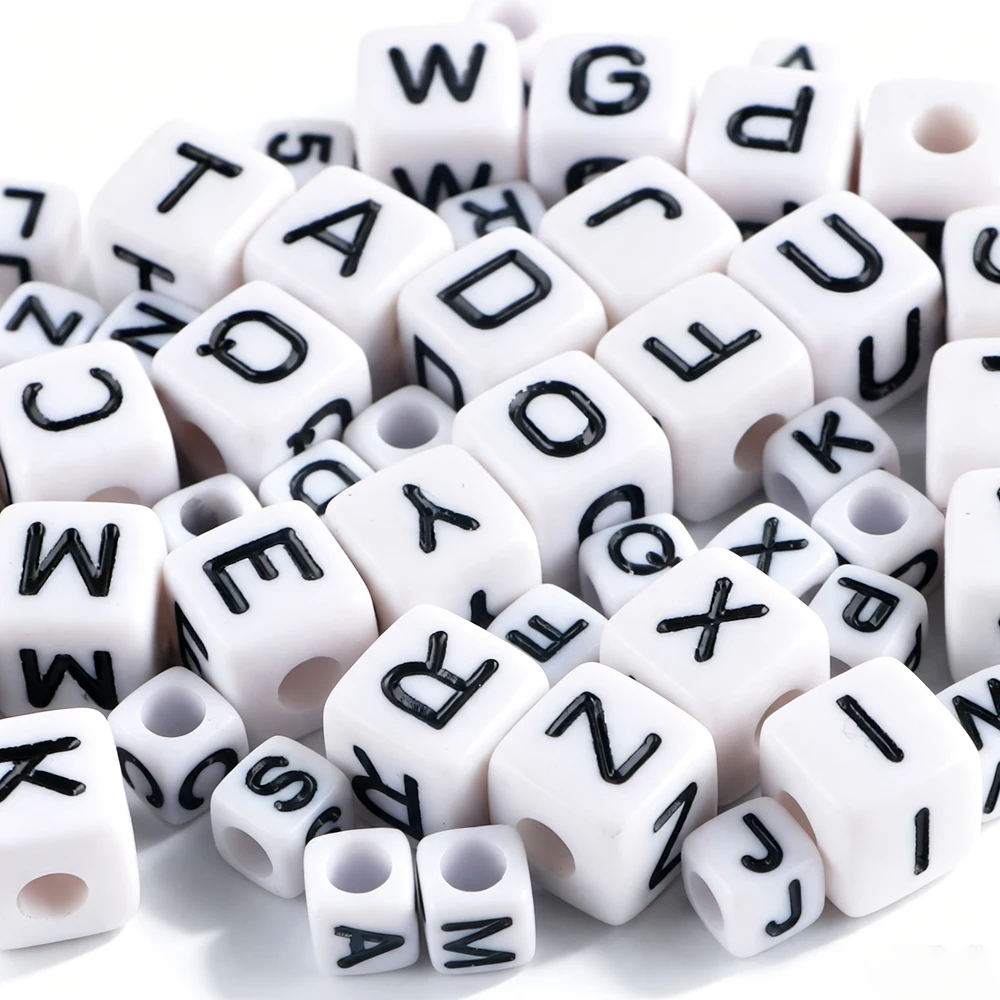 100-500Pcs 6MM 10MM White English Letter Alphabet Beads Square A-Z Acrylic Cube Loose Beads Accessories DIY For Jewelry Making
