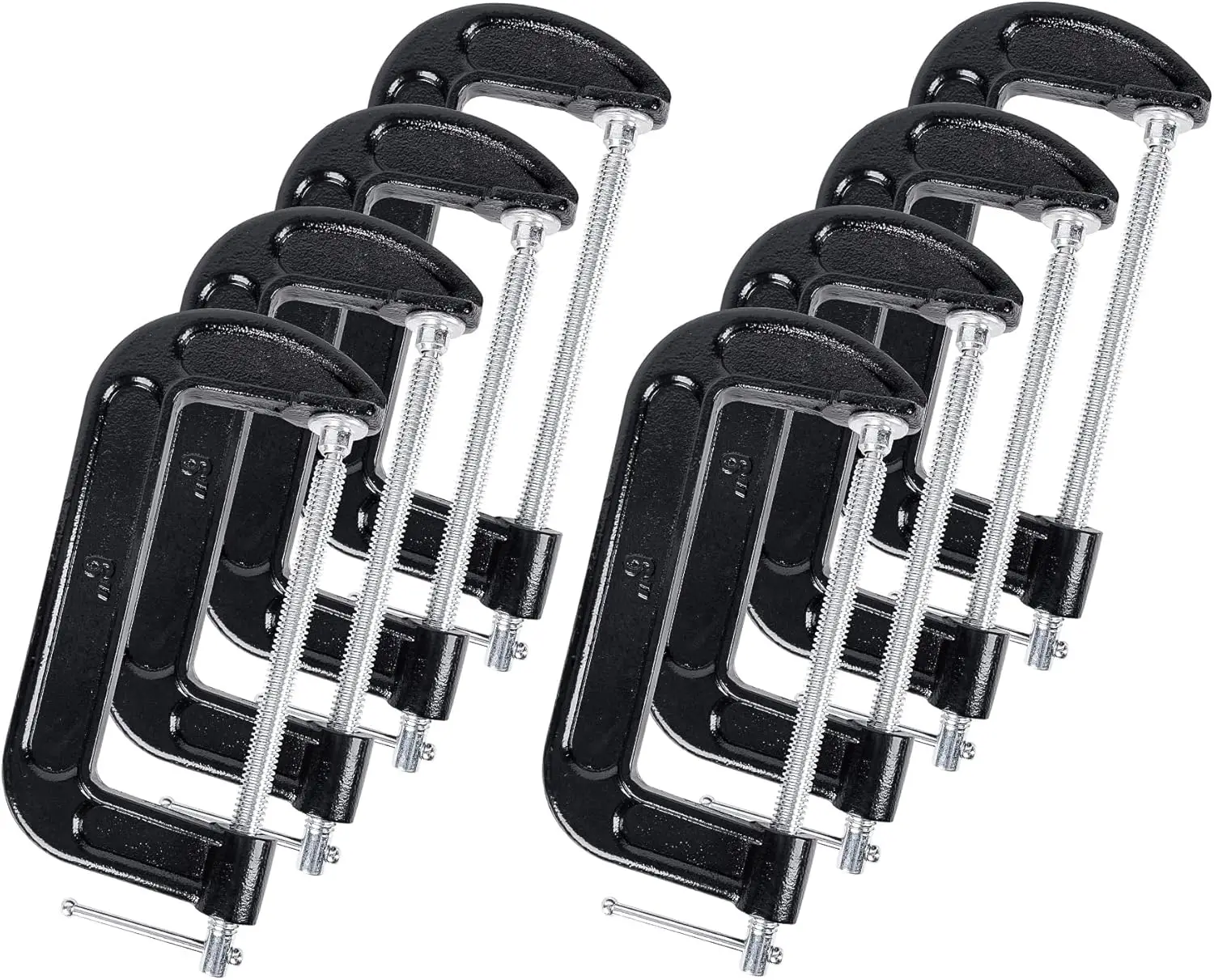 

Набор из 8 усиленных стальных C-образных зажимов, 6 дюймов, черные - идеально подходят для деревообработки, сварки, автомобильной промышленности