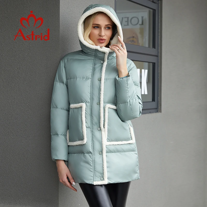 

Astrid Women Jacket Winter 2022 Oversized Thick Padded Coat Fashion Lamb Wool Fur Edge Female Fashion Warm Parka Women Coat