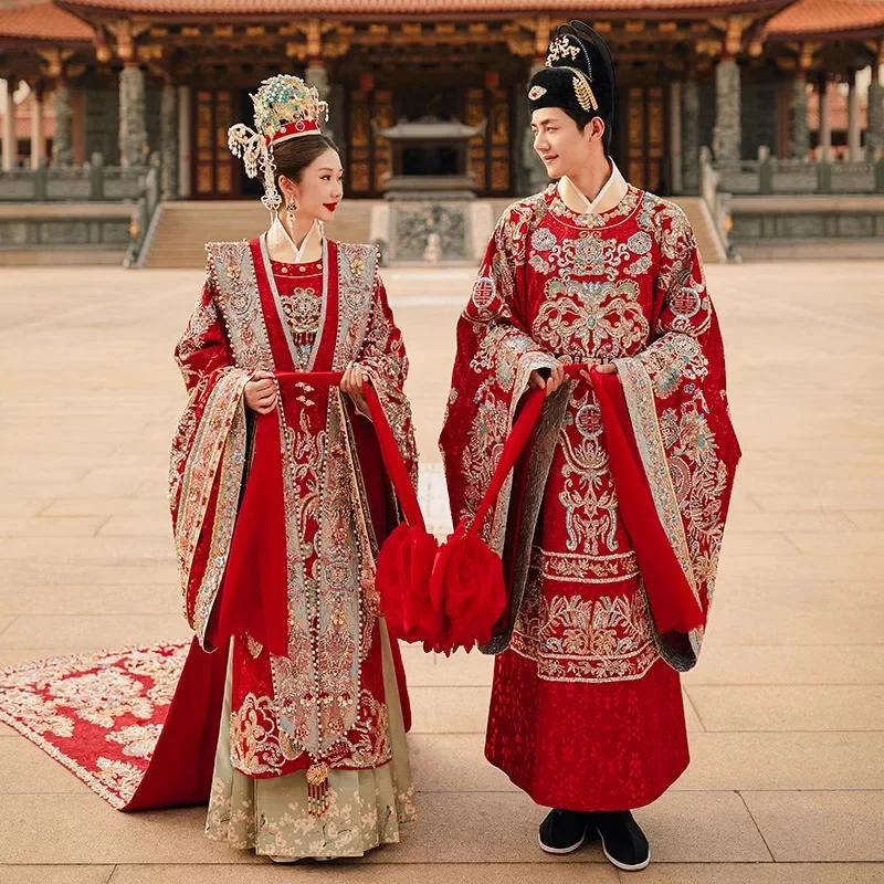 Ming-made Hanfu Wedding Clothes Men's and Women's Suits Senior Heavy Industry Bride Wedding Ancient Wedding Clothes Phoenix