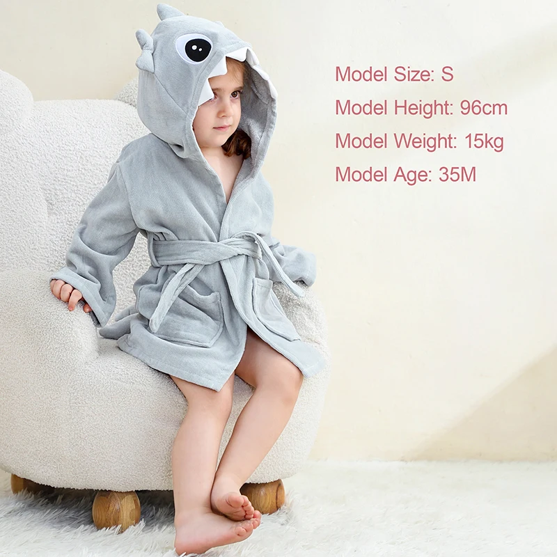 MICHLEY Shark Dinosaur Hooded Baby Bathrobe Cotton Soft Infant Bath Towel Robe Pajamas For Kids Boy Girl Children 1-5T view 3