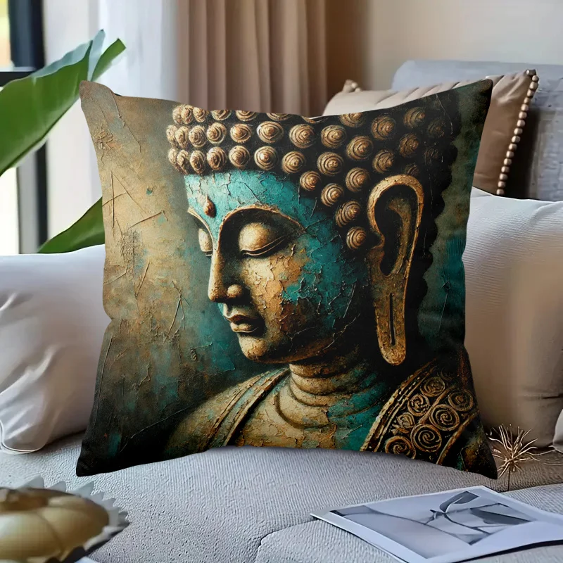 1pc Pillow Cover Chic Artistic Buddha Statue Decorative Pillowcase - Soft And Smooth Polyester Short Plush Fabric Single-Sided P