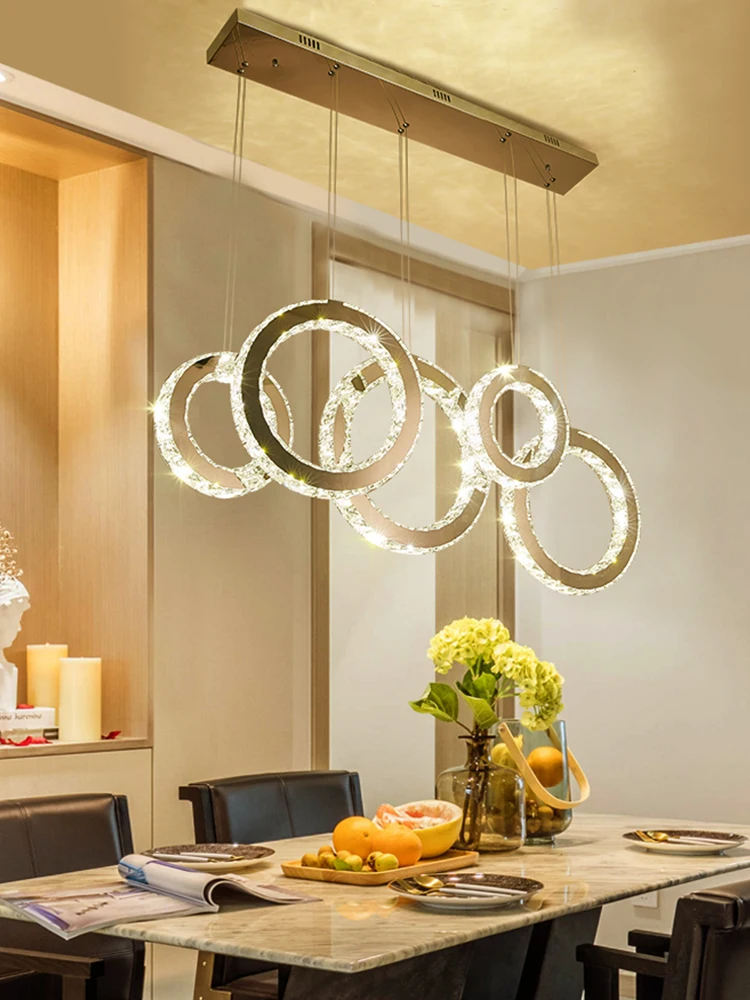 LED Pendant Lights Dining Room Crystals Hanging Lamp Circle